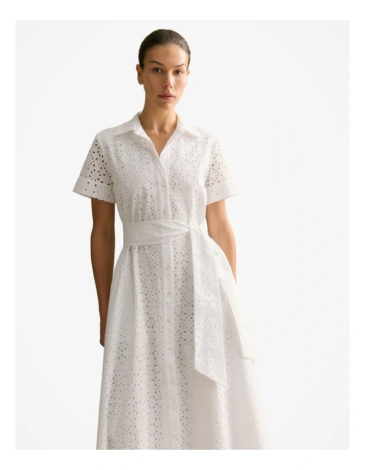 Broderie Anglaise Shirt Dress in White image 6