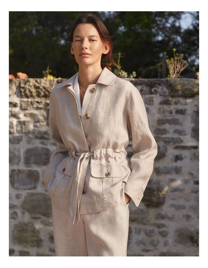 Linen Twill Tie Waist Jacket in Pebble image 2