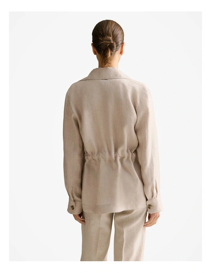 Linen Twill Tie Waist Jacket in Pebble image 4