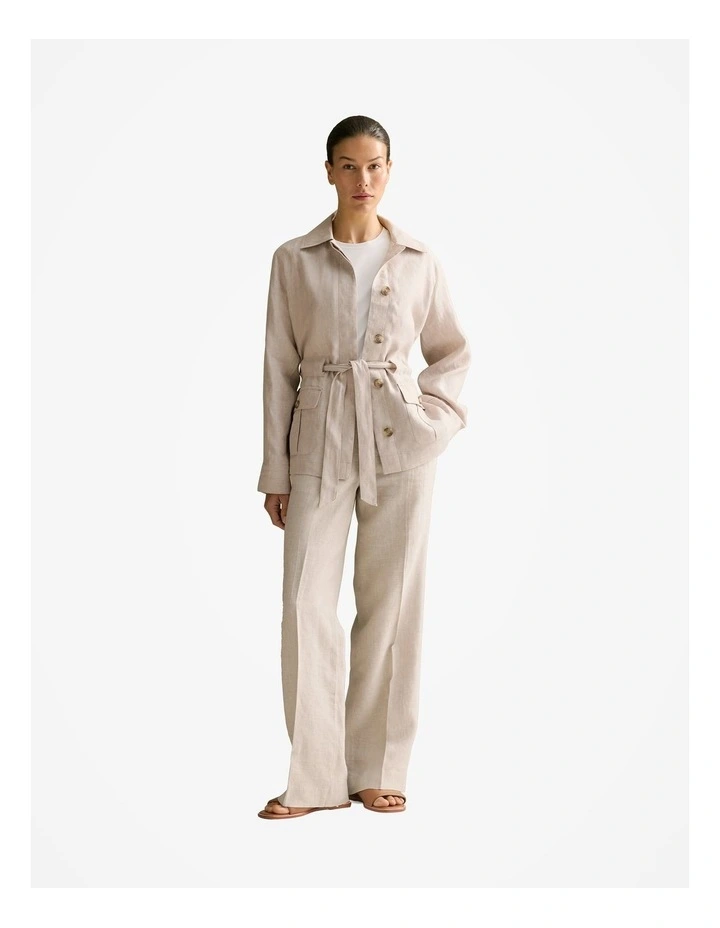 Linen Twill Tie Waist Jacket in Pebble image 6