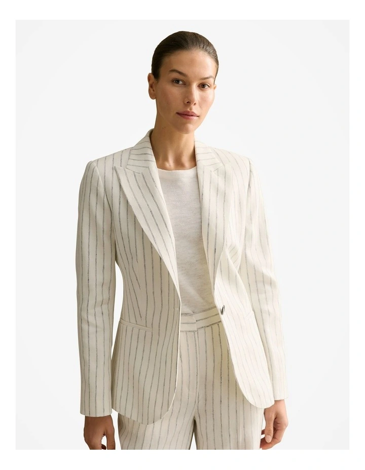 Linen Dot Stripe Blazer in White image 1
