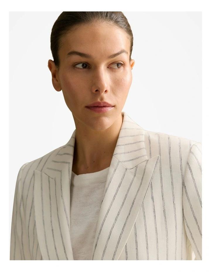 Linen Dot Stripe Blazer in White image 3