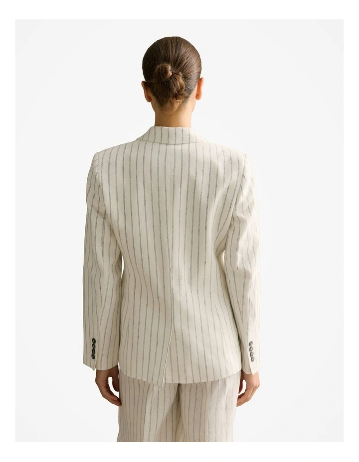 Linen Dot Stripe Blazer in White image 4