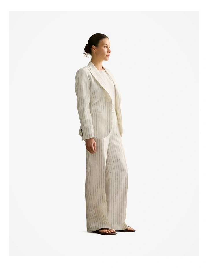 Linen Dot Stripe Blazer in White image 5