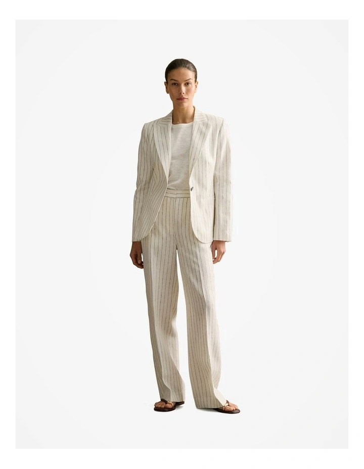 Linen Dot Stripe Blazer in White image 6