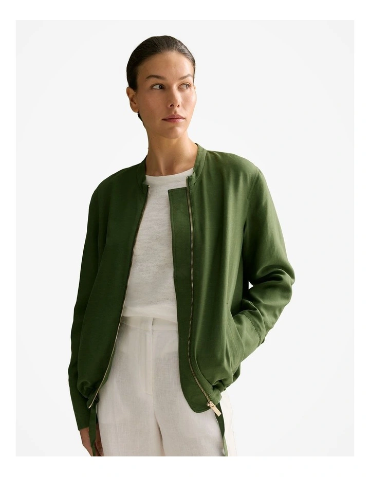 Draped Zip Through Blouson Jacket in Olive Smoke image 1