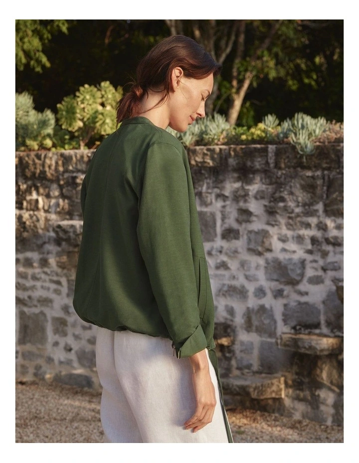 Draped Zip Through Blouson Jacket in Olive Smoke image 2