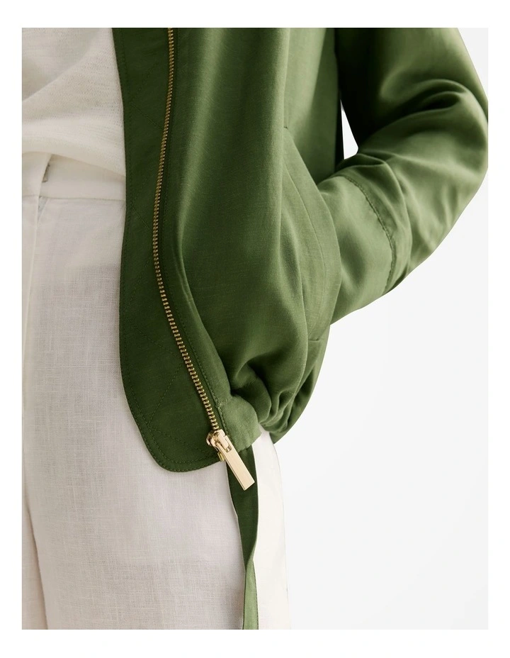 Draped Zip Through Blouson Jacket in Olive Smoke image 3