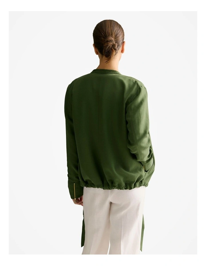 Draped Zip Through Blouson Jacket in Olive Smoke image 4
