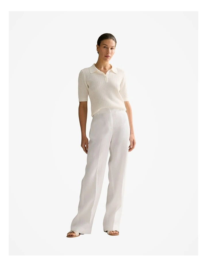 Mercerised Lace Knit Polo in White image 2