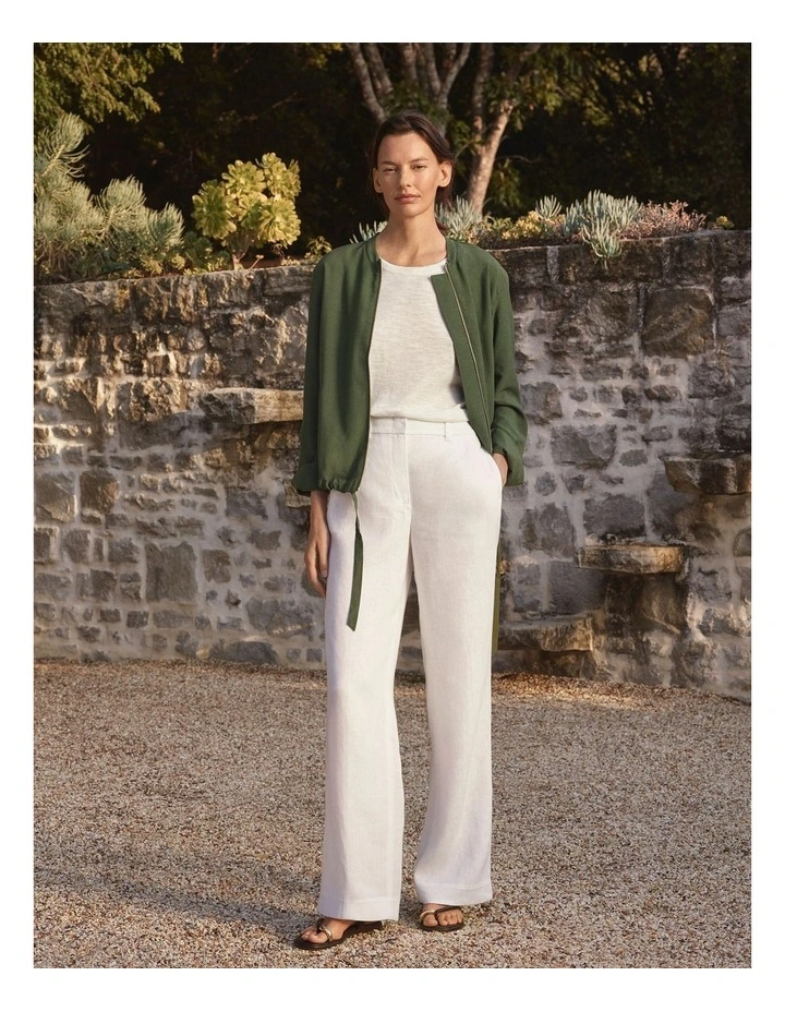 Linen Cotton Relaxed Crew T-shirt in White image 2