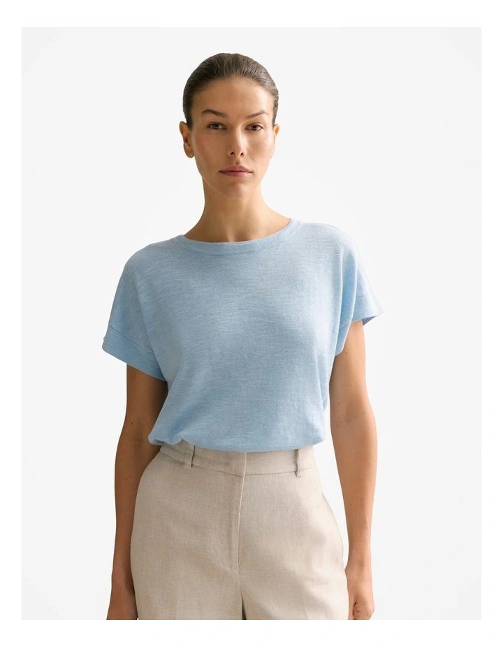 Linen Cotton Relaxed Crew T-shirt in Pale Blue image 1