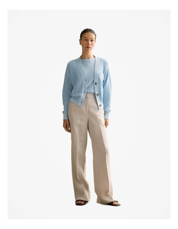 Linen Cotton Relaxed Crew T-shirt in Pale Blue image 2