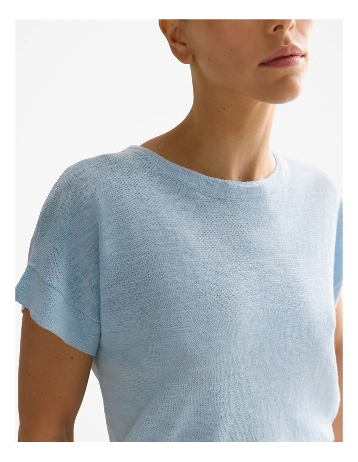 Linen Cotton Relaxed Crew T-shirt in Pale Blue image 3