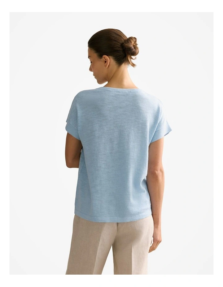 Linen Cotton Relaxed Crew T-shirt in Pale Blue image 4
