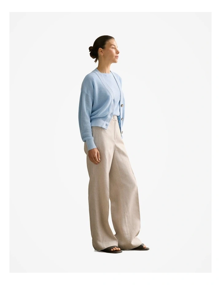 Linen Cotton Relaxed Crew T-shirt in Pale Blue image 5