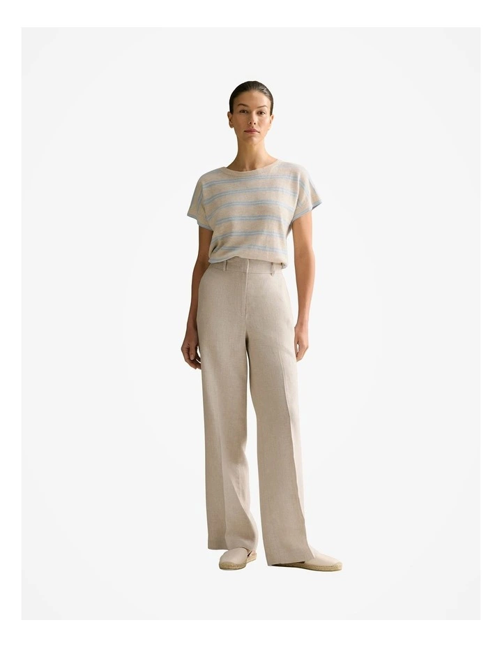 Linen Cotton Twin Stripe Relaxed T-shirt in Pale Blue image 2