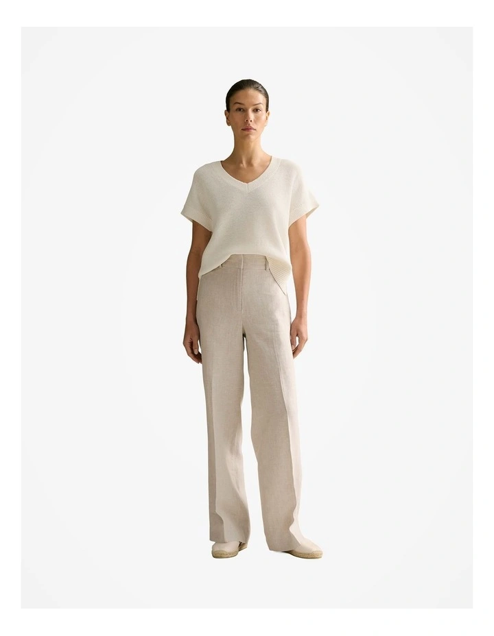 Mercerised Knit Relaxed V Neck T-shirt in Parchment image 2