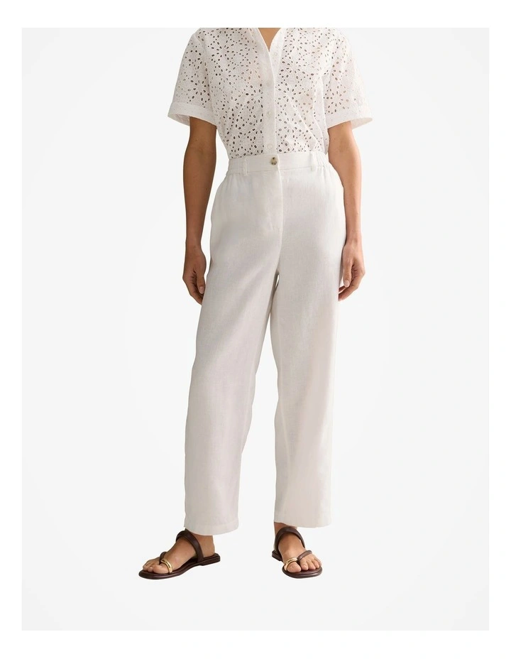 Linen Stretch Waist Pant in White image 1