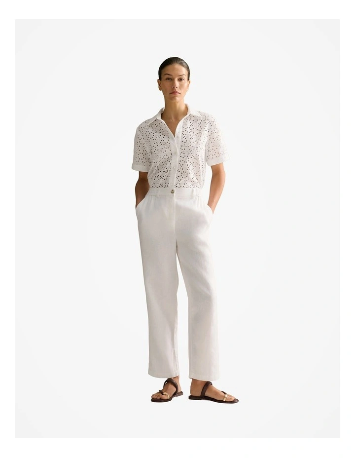 Linen Stretch Waist Pant in White image 2