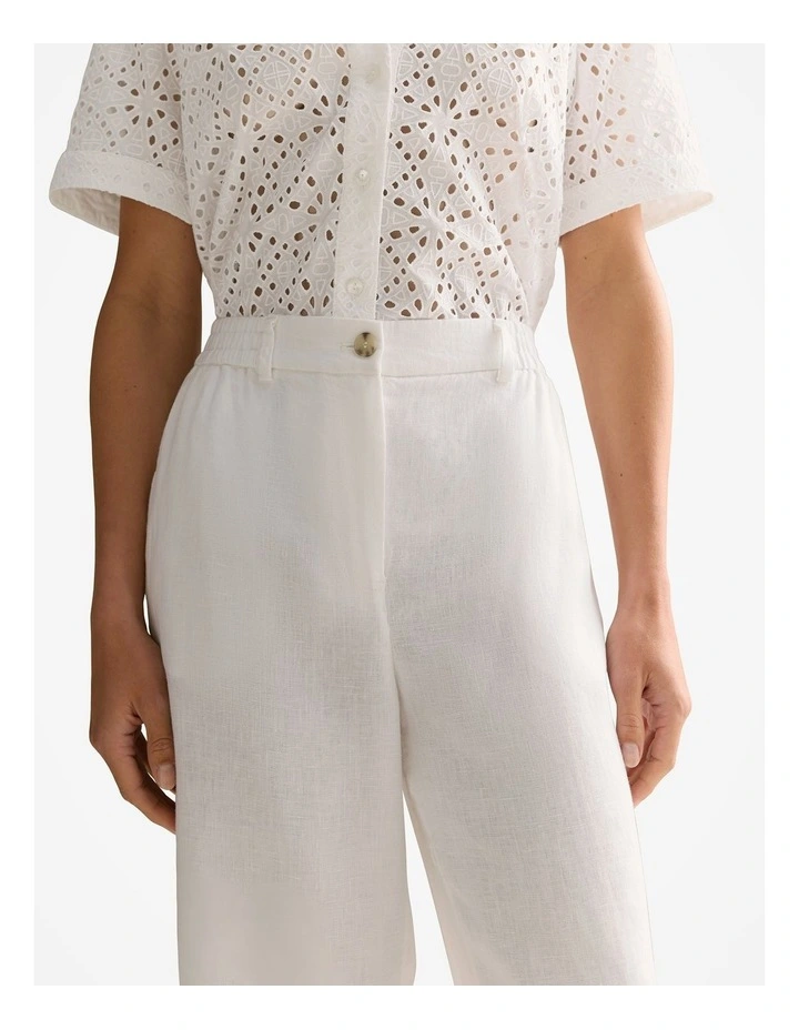 Linen Stretch Waist Pant in White image 3