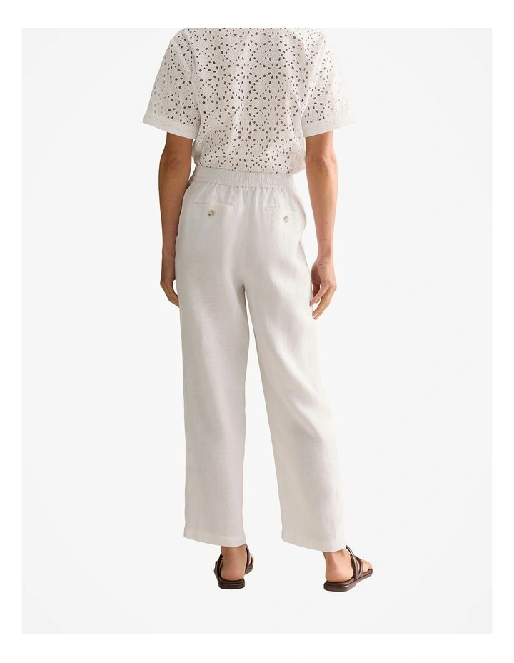 Linen Stretch Waist Pant in White image 4