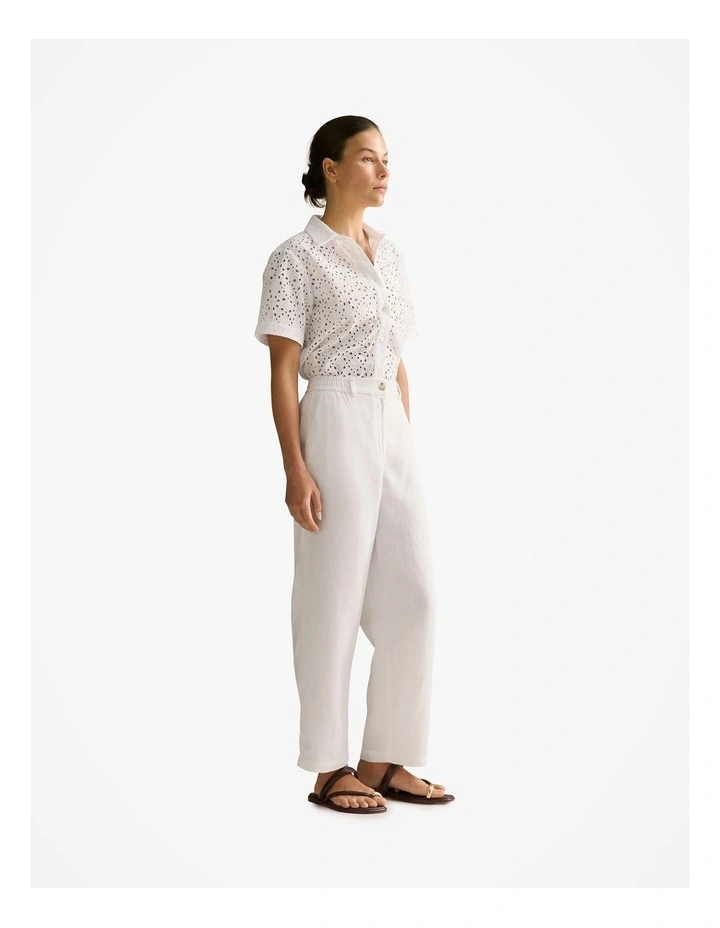 Linen Stretch Waist Pant in White image 5