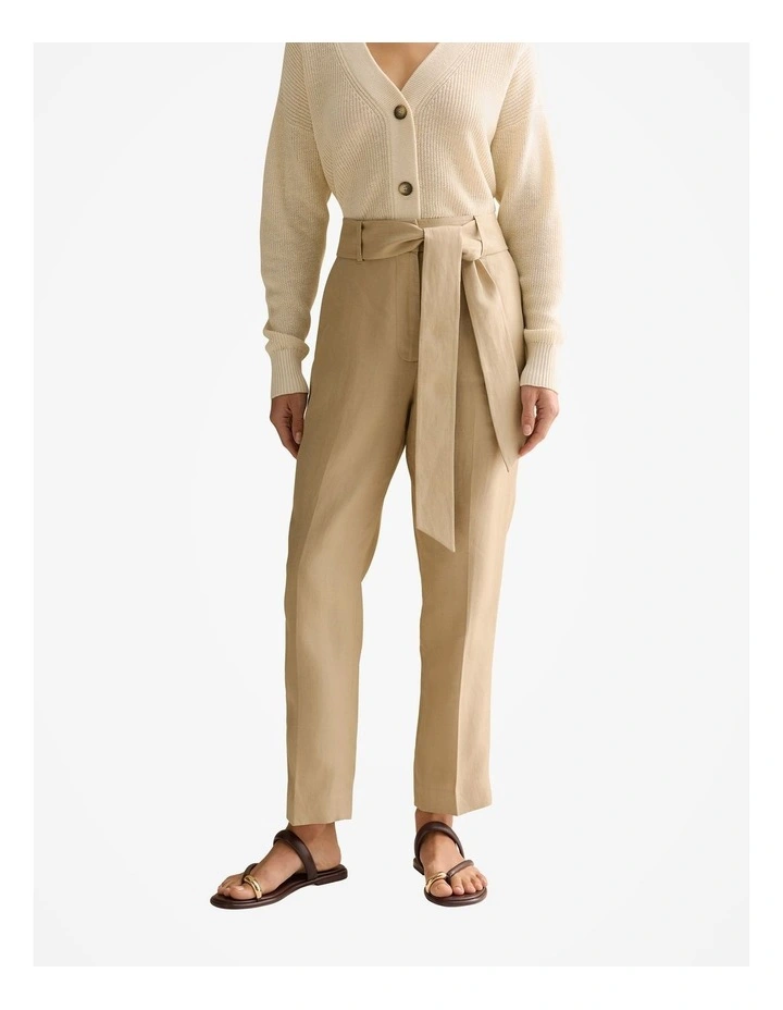 Linen Twill Belted Straight Leg Pant in Pebble image 1
