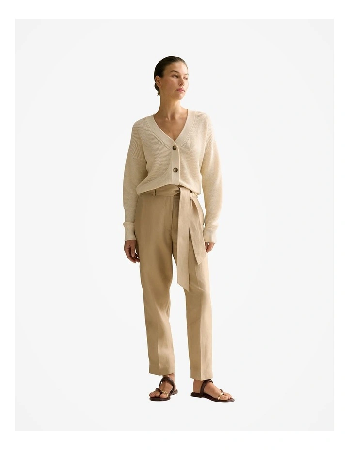 Linen Twill Belted Straight Leg Pant in Pebble image 2