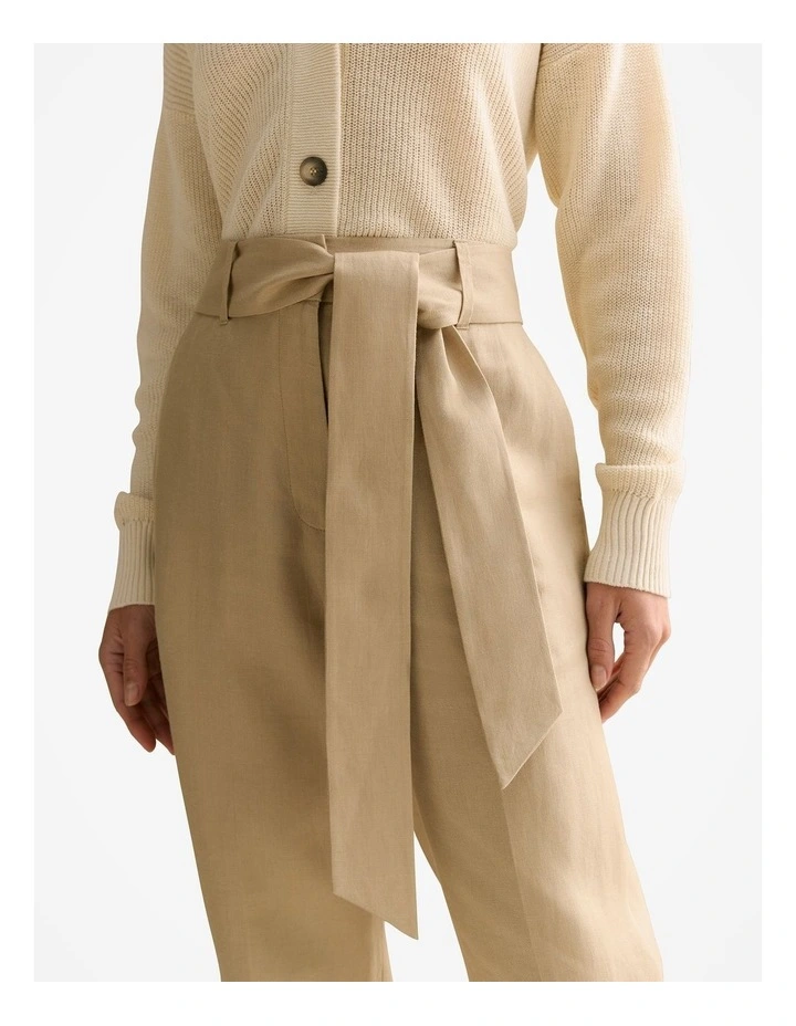 Linen Twill Belted Straight Leg Pant in Pebble image 3