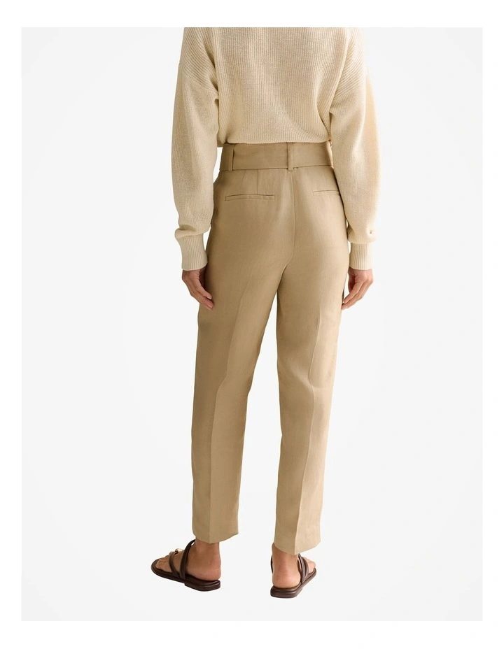 Linen Twill Belted Straight Leg Pant in Pebble image 4