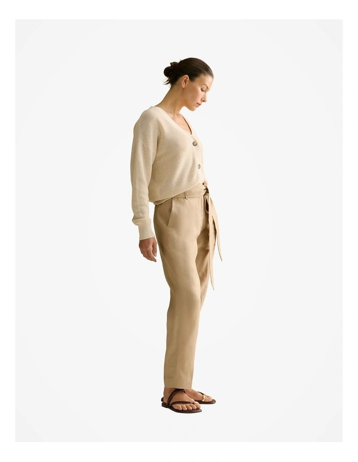Linen Twill Belted Straight Leg Pant in Pebble image 5
