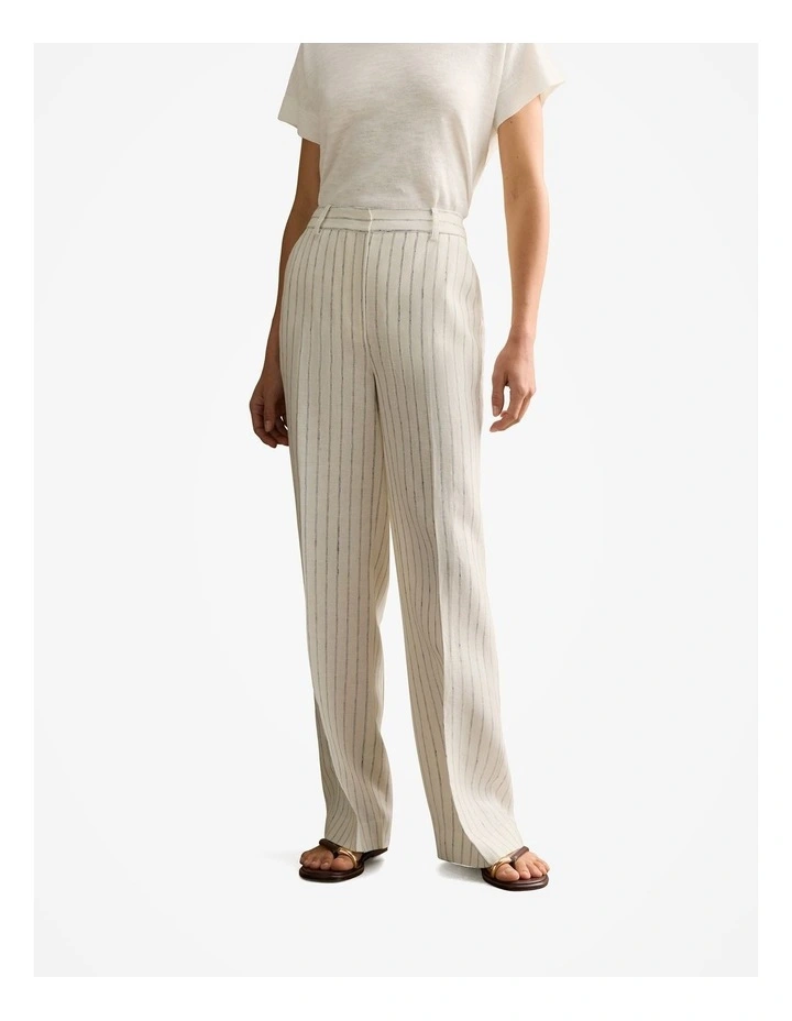 Linen Dot Stripe Pant in White image 1