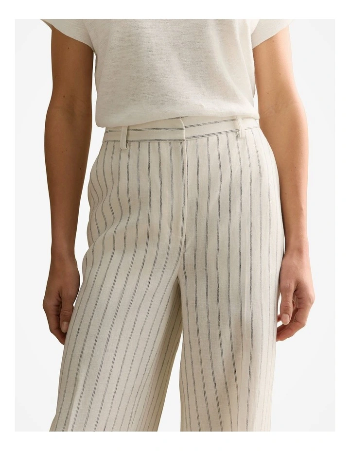 Linen Dot Stripe Pant in White image 2