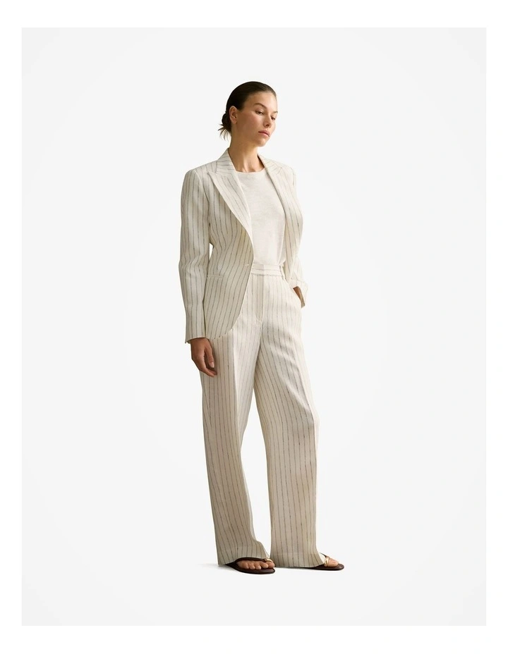 Linen Dot Stripe Pant in White image 4