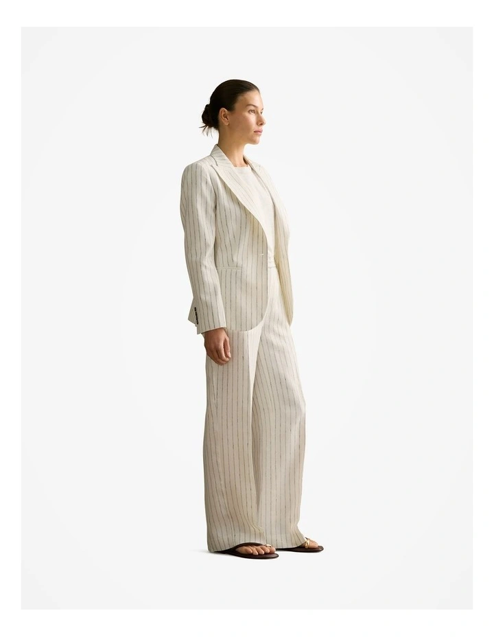 Linen Dot Stripe Pant in White image 5