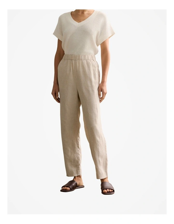 Linen End On End Stripe Pull On Pant in Flax image 1