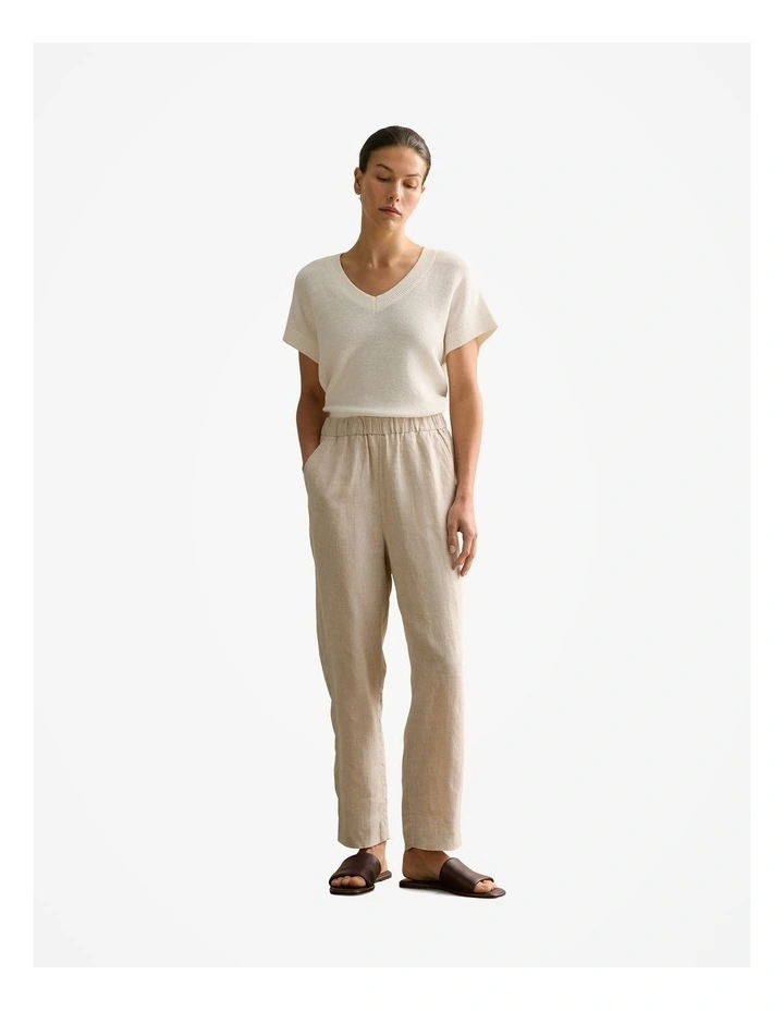 Linen End On End Stripe Pull On Pant in Flax image 2