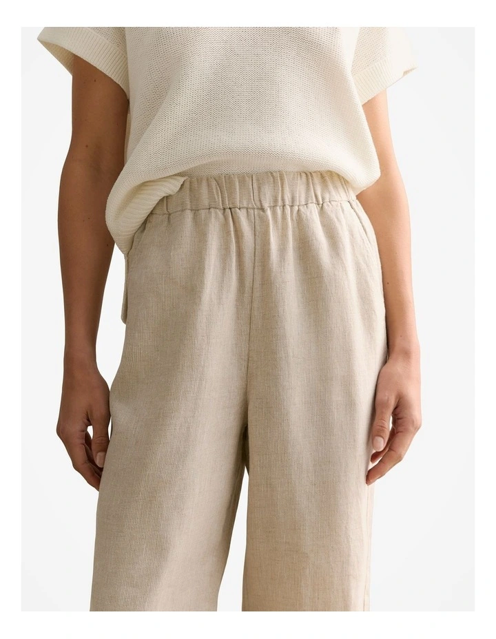 Linen End On End Stripe Pull On Pant in Flax image 3