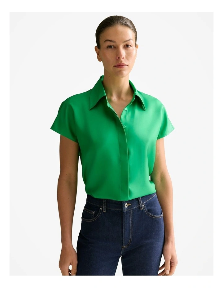 Silk Twill Cap Sleeve Shirt in Wasabi image 1