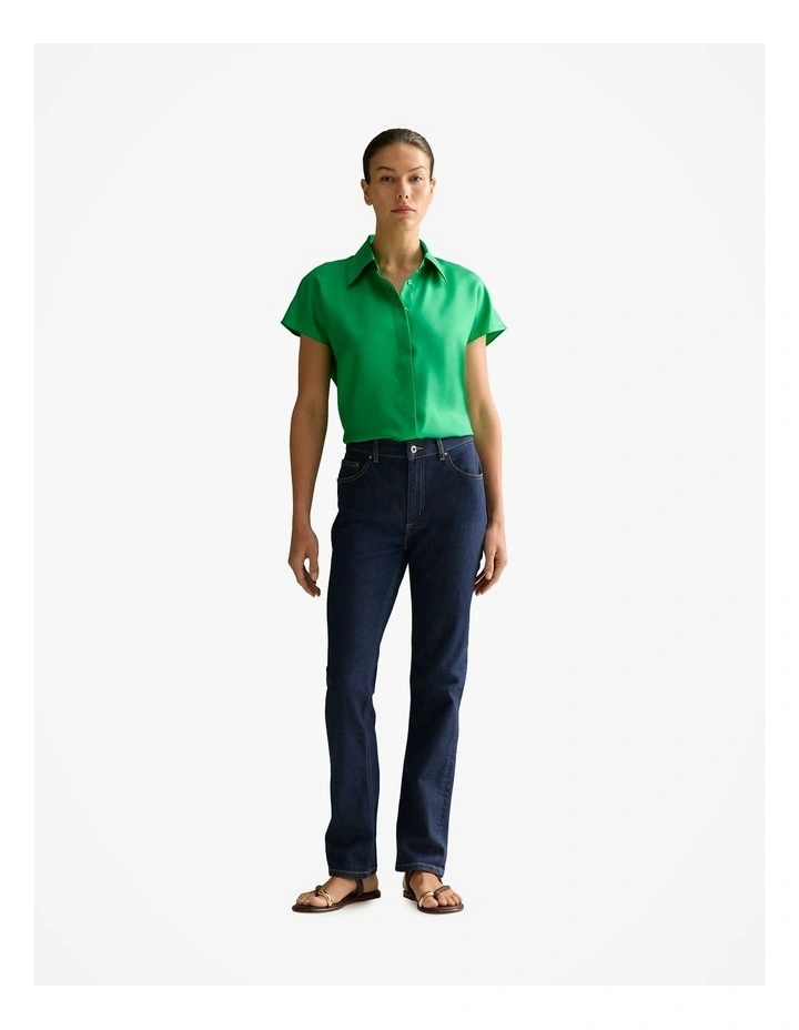 Silk Twill Cap Sleeve Shirt in Wasabi image 2