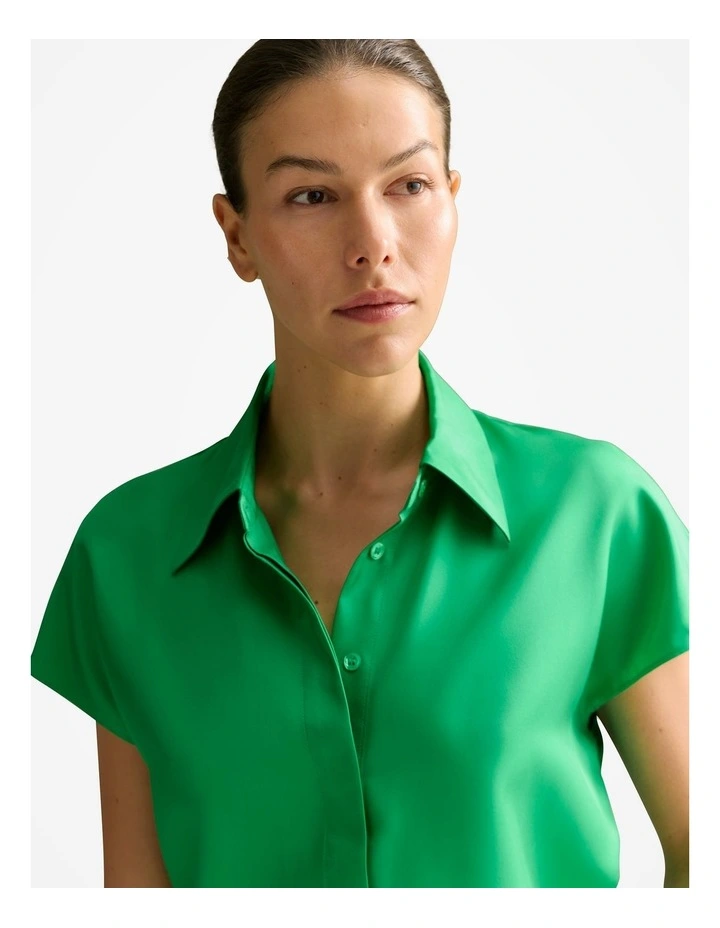 Silk Twill Cap Sleeve Shirt in Wasabi image 3