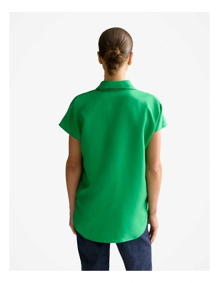 Silk Twill Cap Sleeve Shirt in Wasabi image 4