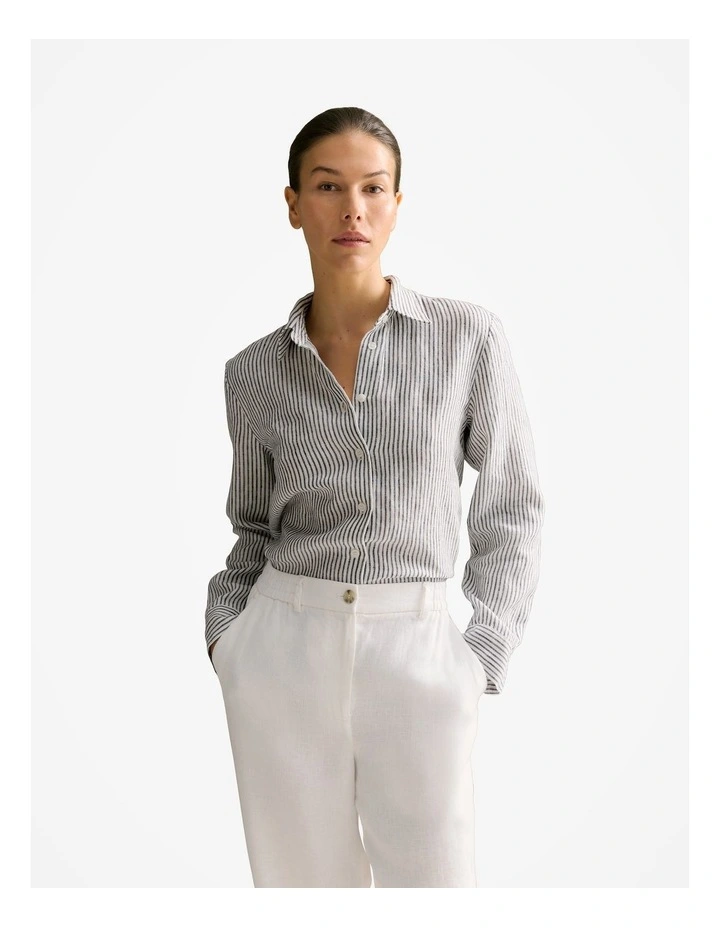 Yarn Dyed Linen Stripe Shirt in Navy image 1