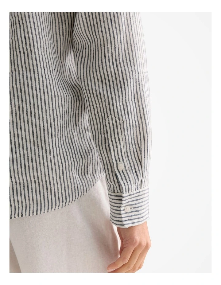 Yarn Dyed Linen Stripe Shirt in Navy image 3
