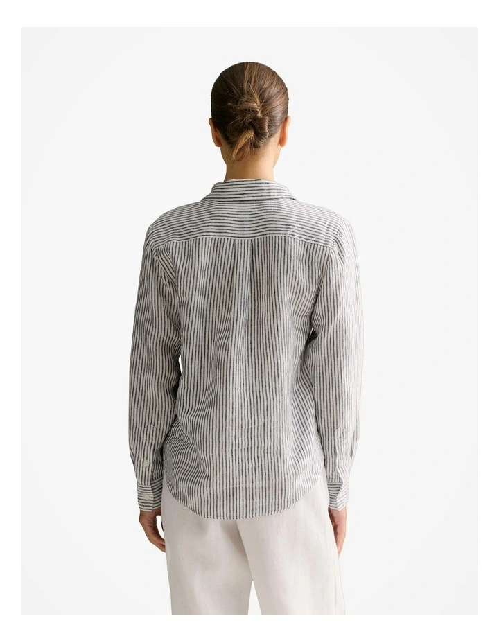 Yarn Dyed Linen Stripe Shirt in Navy image 4