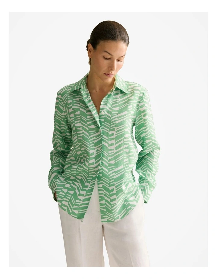 Linen Abstract Geo Shirt in Matcha image 1