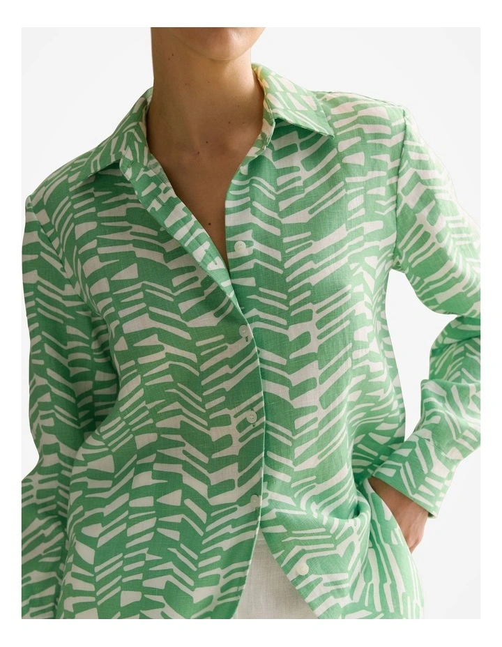 Linen Abstract Geo Shirt in Matcha image 3