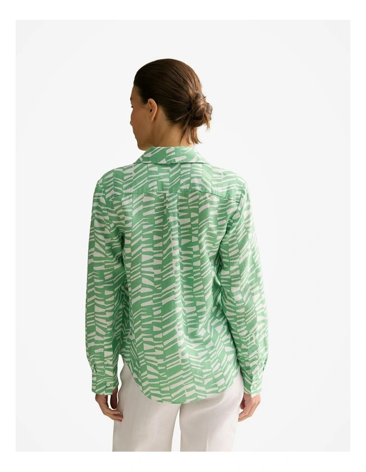 Linen Abstract Geo Shirt in Matcha image 4