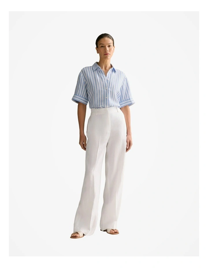 Linen Bengal Stripe Short Sleeve Shirt in Wedgewood Blue image 2